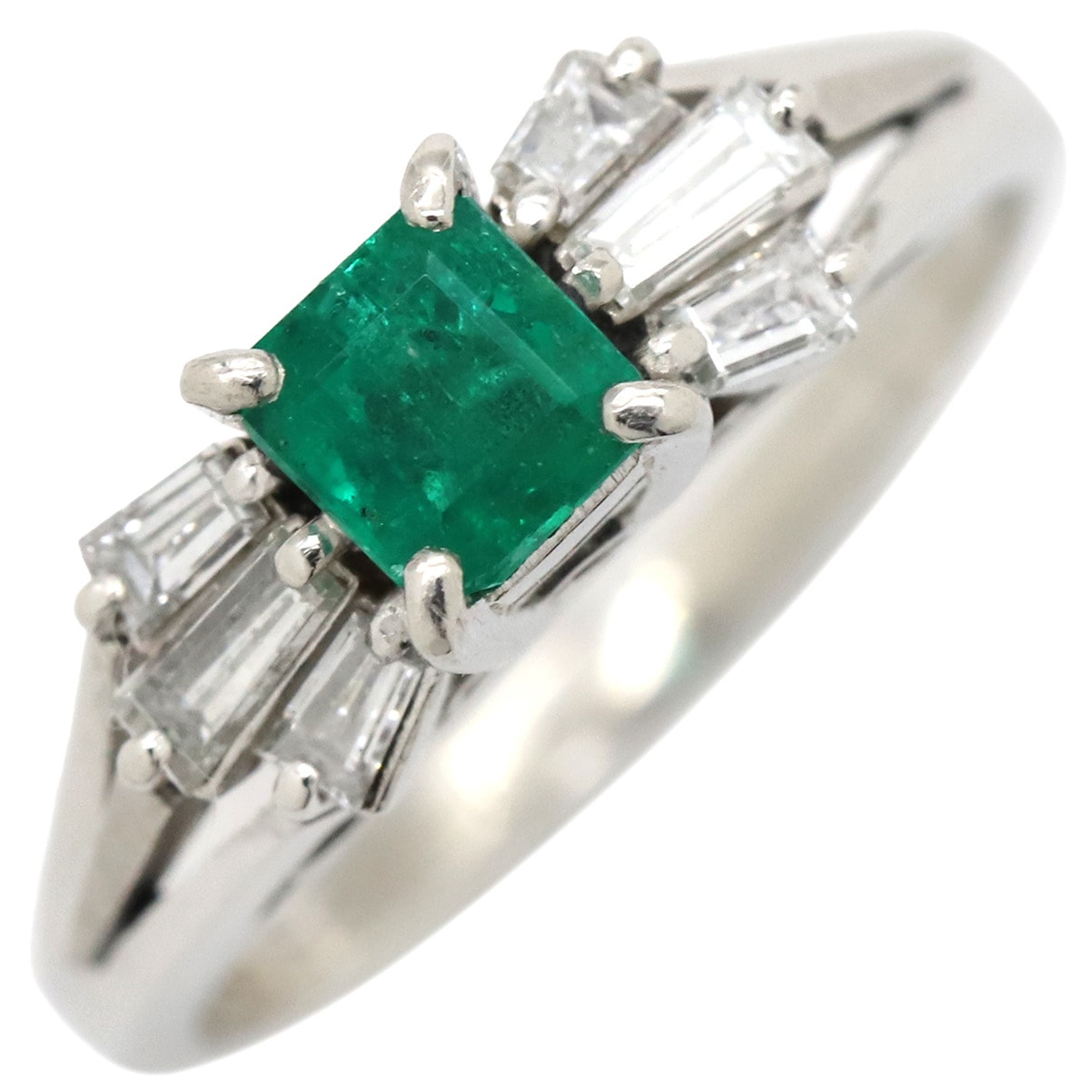リング 指輪 エメラルド ダイヤモンド リング Pt900 エメラルド ダイヤモンド プラチナシルバー グリーン 緑 8.5号【中古】