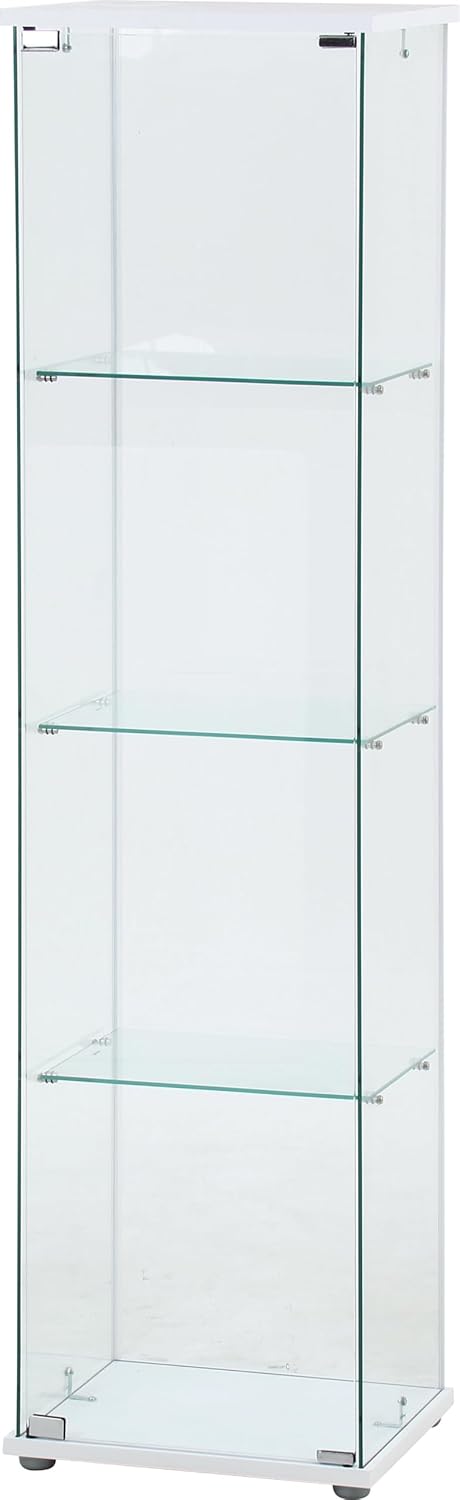 不二貿易 ガラスコレクションケース フィギュアケース 4段 幅42.5×奥行36.5×高さ162cm ホワイト 強化ガラス 組立商品 クリア 99467