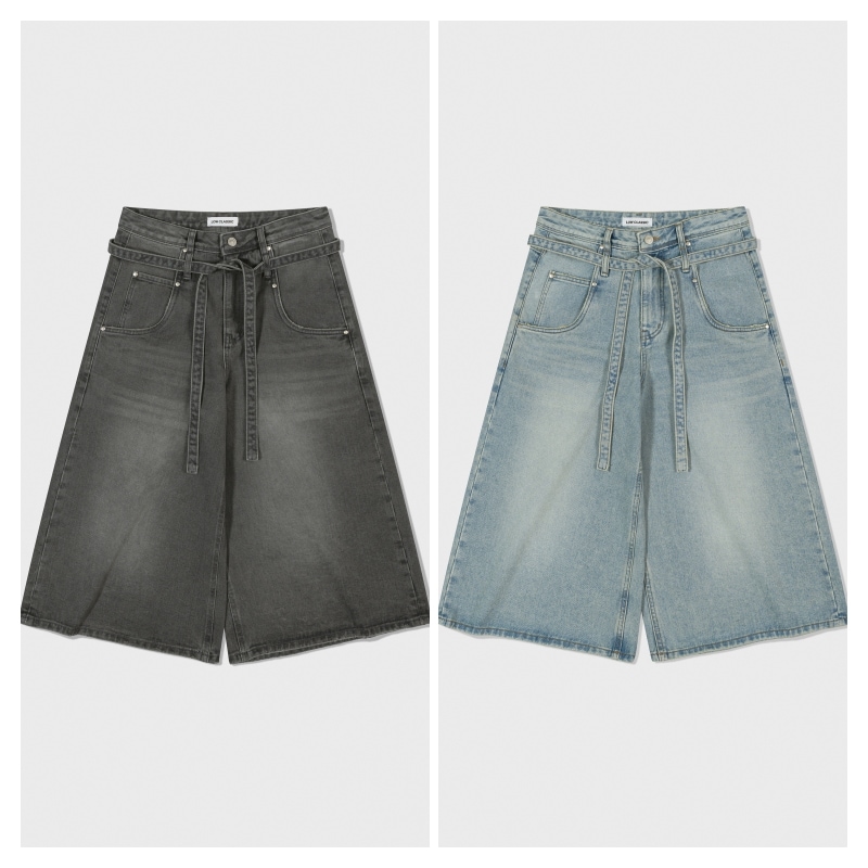 【LOW CLASSIC】 BELTED DENIM BERMUDA PANTS : 2COLORS