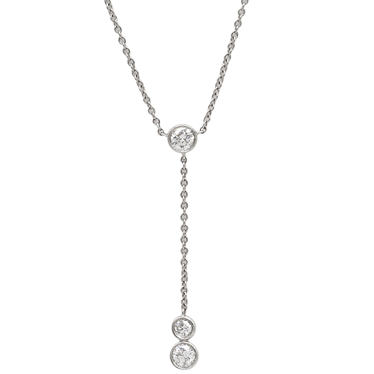 ティファニー Tiffany & Co ネックレス バイ ザ ヤード 3ドロップ ダイヤモンド Pt950 ダイヤモンド プラチナシルバー 3P 【箱】【中古】