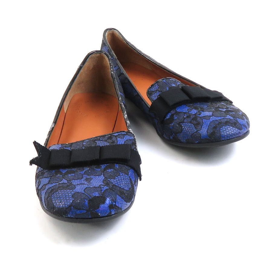 マークジェイコブス MARC JACOBS パンプス フラットシューズ レザー/レース パープルブラック レディース h30096i