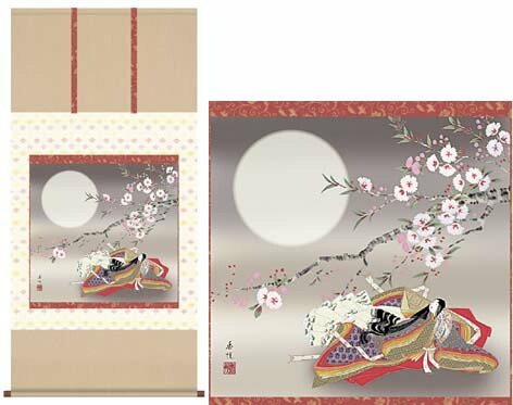 掛軸「紫式部」 西尾香悦 筆[ 収納箱 10年保証 47x52 品質保証書付き 厄除け 女児 節句 お祝い 短尺タイプ 季節掛け 雛人形 雛祭り 受注生産 床の間 和風 掛け軸 日本製 名画 縁起物