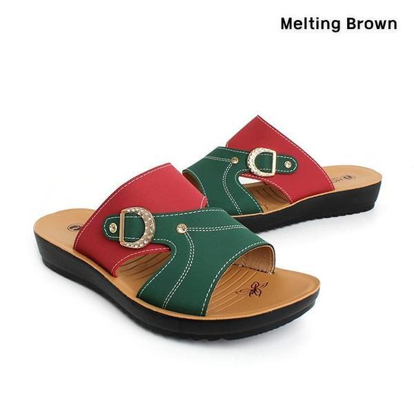 女性カジュアル配色バックルスリッパ 2color