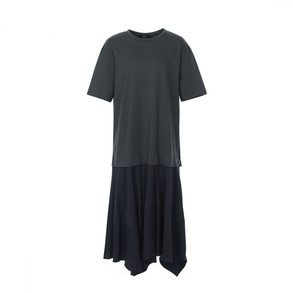 (ニューヨーク訪問) オーバーフィットミックスファブリックミディドレス (VY5OP3C)