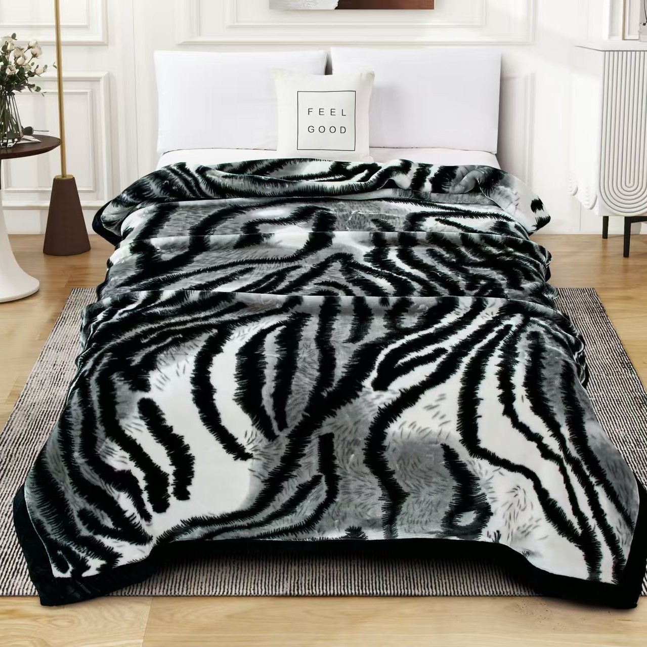 冬用増厚二層ブランケット9ポンド白黒牛柄ベルベットブランケットラッセルブランケット秋冬トレンドシングル＆ダブルキルト+