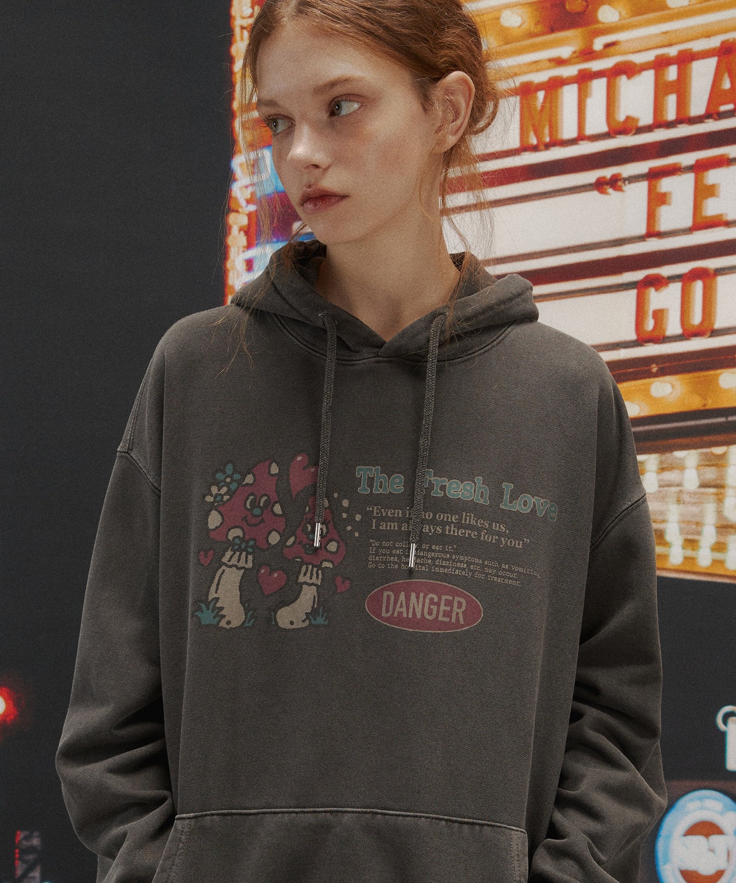 【CPGN】MUSH LOVE PIGMENT HOODIE SMOKE BLACK