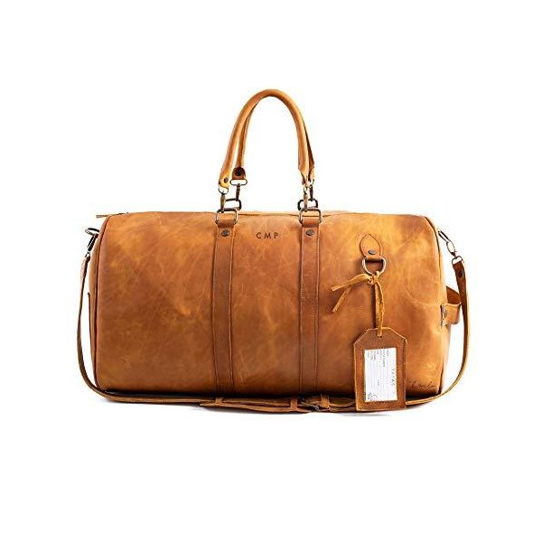 Genuine Handcrafted Leather Duffel Bag (Light Brown) - Adventure Bag - Gym Sports Bag for women and