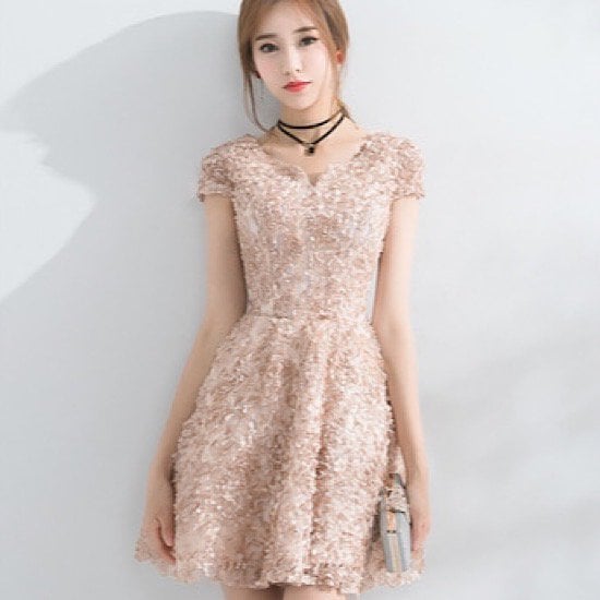 【取寄：納期2週間】パーティードレス ワンピース ドレス パーティー ミニ丈 体型カバー 大きいサイズ 二次会 結婚式 お呼ばれ ドレス ワンピ フォーマルドレス 同窓会 低身長 ワンピース