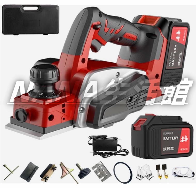 電動カンナ 充電式 木工用 コードレス 電気かんな研磨式 切削深さ調整可能 DIY木材の平削り/面取り/相ジャクリ現場建具寸法修正 15個単電池