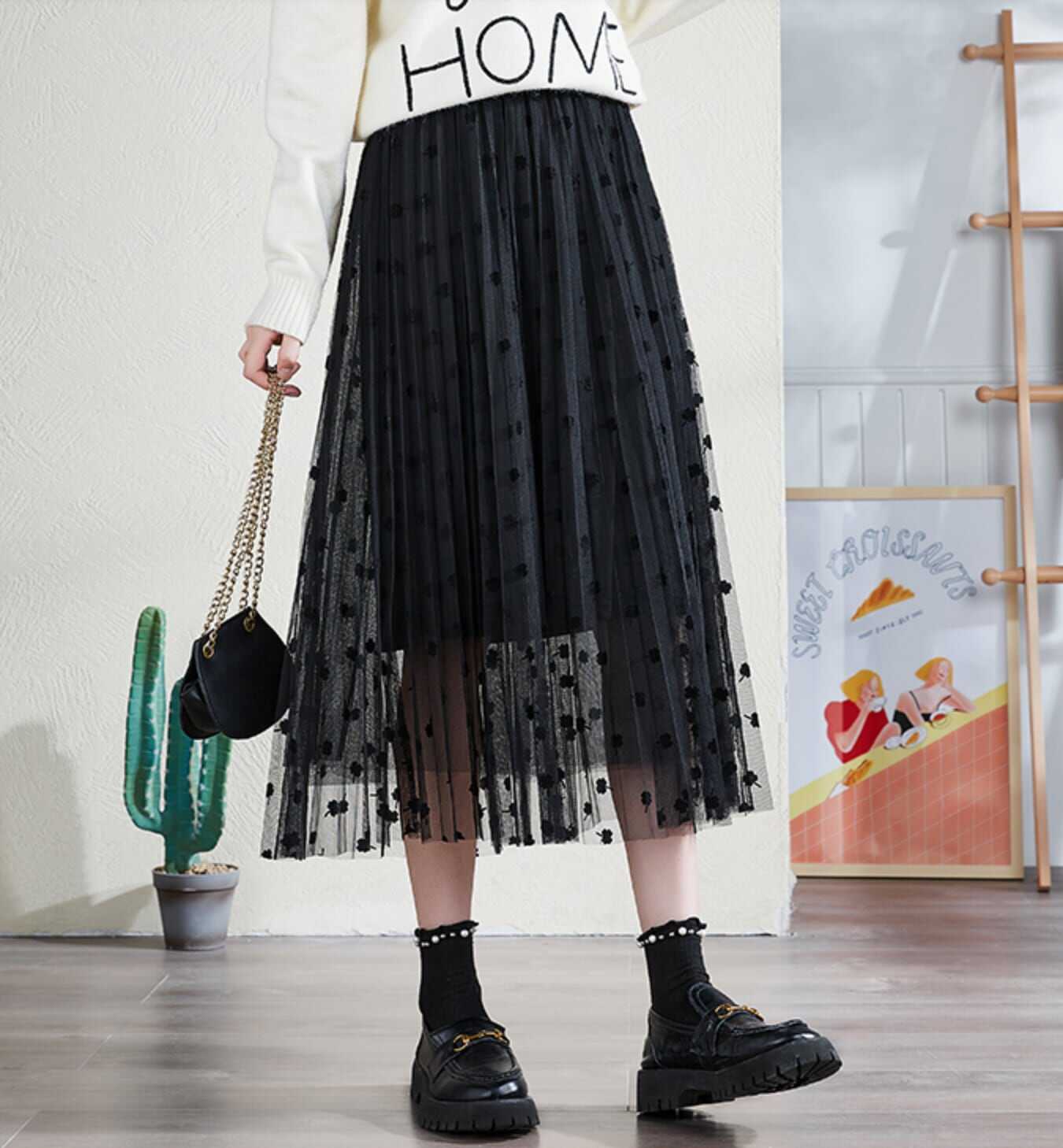 ボトムス ボトム おすすめ おしゃれ お洒落 激安 安い プチプラ スカート ロング スカート フレア スカート チュール スカート ハイ ウエスト Ａライン ドット シースルー 美脚 lb