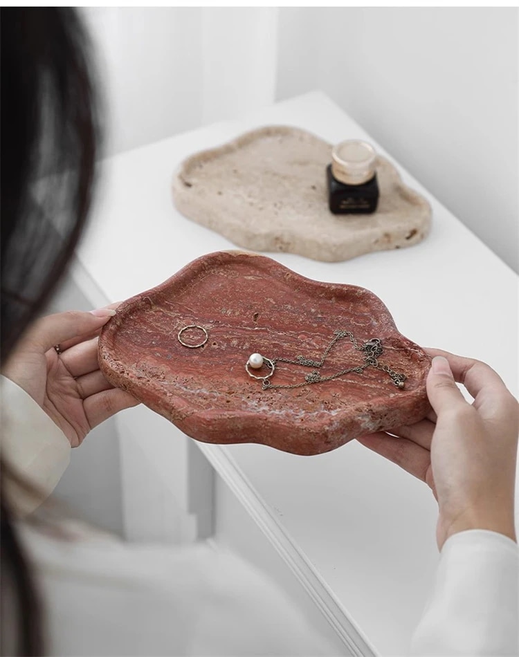 早い者勝ち 天然洞石トレイ 香水ジュエリー収納 無垢大理石製 洗面化粧台用 シンプルモダン置物 4,748円