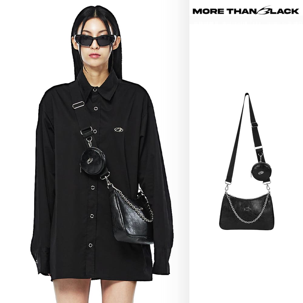 [MORE THAN BLACK] LEATHER HOBO BAG