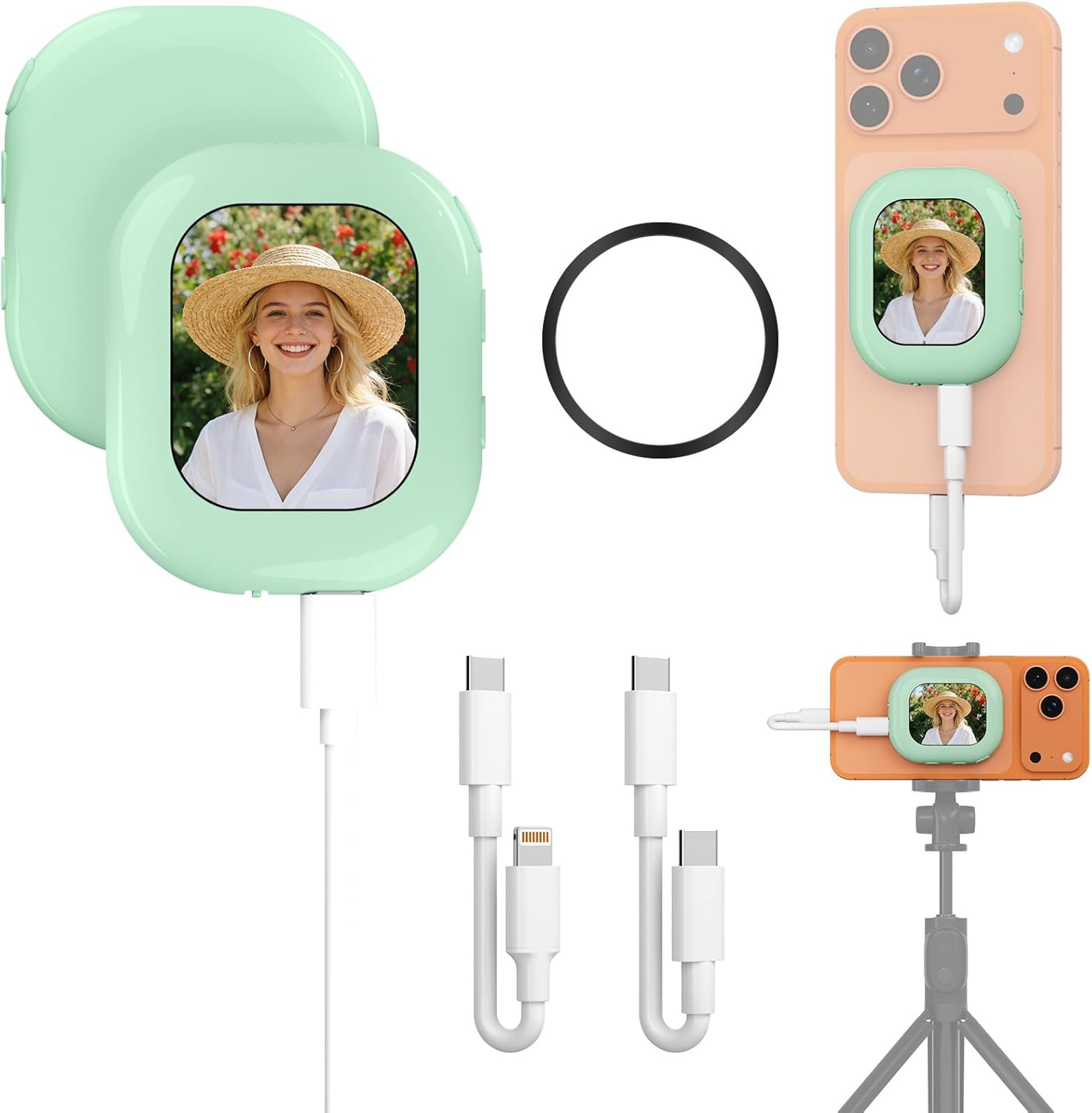 JEVDES 自撮りモニター 超薄11.8mm 超軽量50g iPhone1217対応 Mini2.01インチIPS 超低遅延ワイヤレス接続 760mAh 自撮りミラーリング対応 1:1全画面表示 V