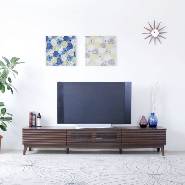 テレビ台 テレビボード 約幅203.5x奥行42.5x高さ38cm ブラウン ルーバー 脚付き リビング ダイニング インテリア家具