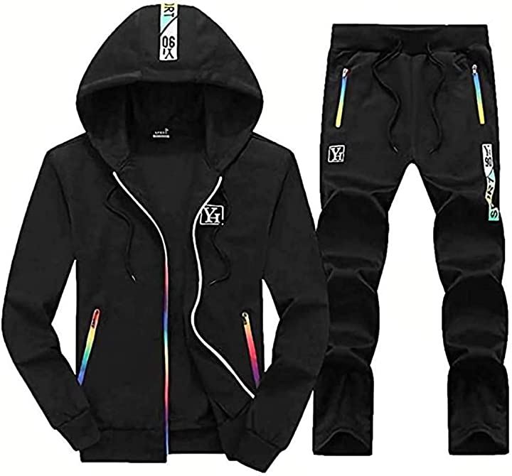 アスペルシオ 長袖 スエット パーカー 2点セット フード付き メンズ 黒色( ブラック, XL)
