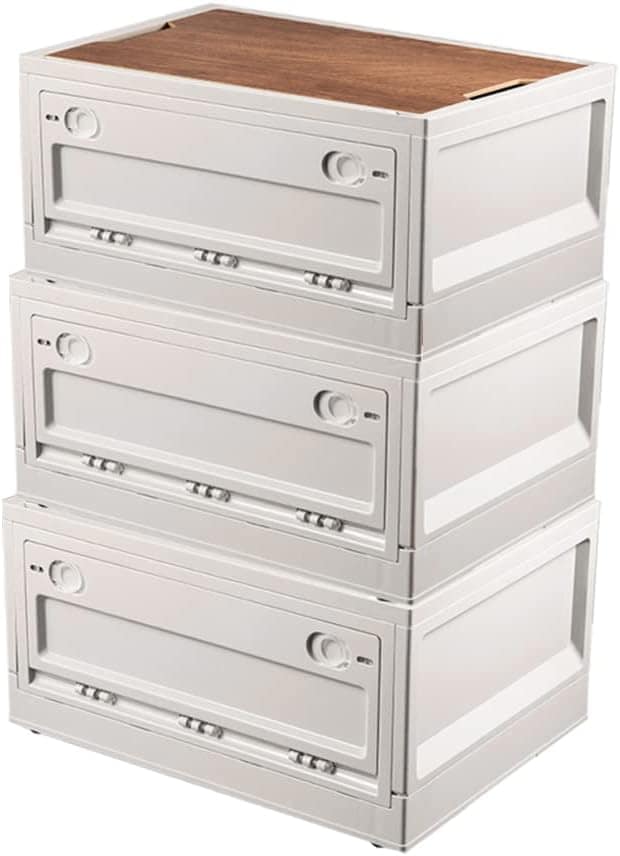 【3個】収納ボックス 折り畳み コンテナ ボックス 大型 キャンプ 木製の蓋付き 全方向から取り出せる 積み重ね キャスター付き アウトドア 折りたたみ 収納ケース 組立簡単 厚み 大容量