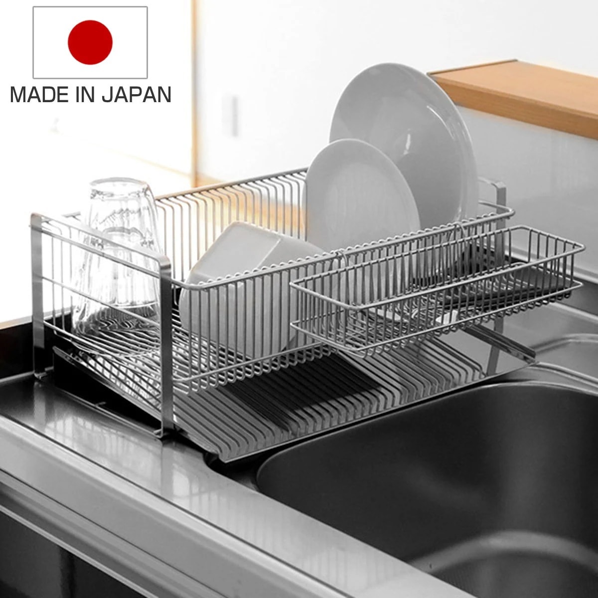 水切りラック TSUBAME 水切りラック（箸置き付） 縦置き スリム ステンレス 日本製 燕三条 カトラリーポケット付き 水切りかご 水切りカゴ 水きりラック 水切りバスケット