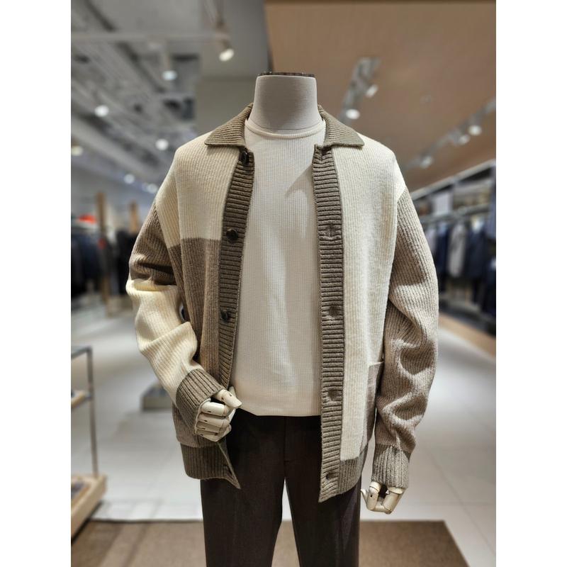 [坡州店] [AND Z()]ブラウンカラートラッカーカラーネックカーディガン(BZF4EC1202BR)