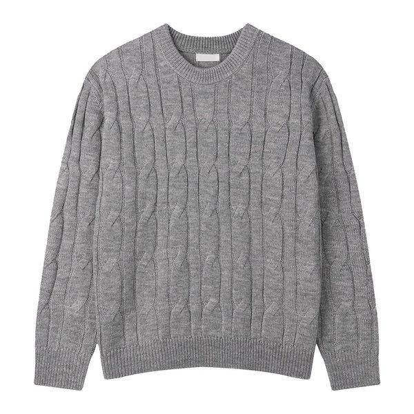 メンズプレミアムケーブルラウンド長袖ニット GN-KN-Q002-グレー