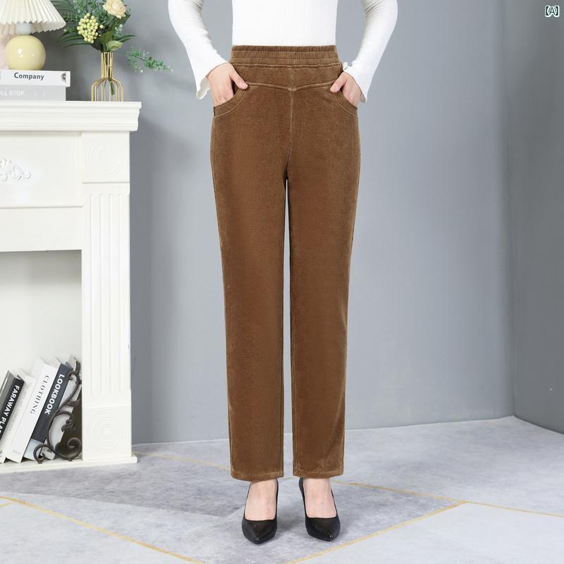 レディース ファッション おしゃれ 春夏 秋　冬 大人 上品 高級 マダム プレゼント 敬老日　おばあちゃん パンツ 春秋 コーデュロイ 冬 裏起毛 ハイウエスト パンツ