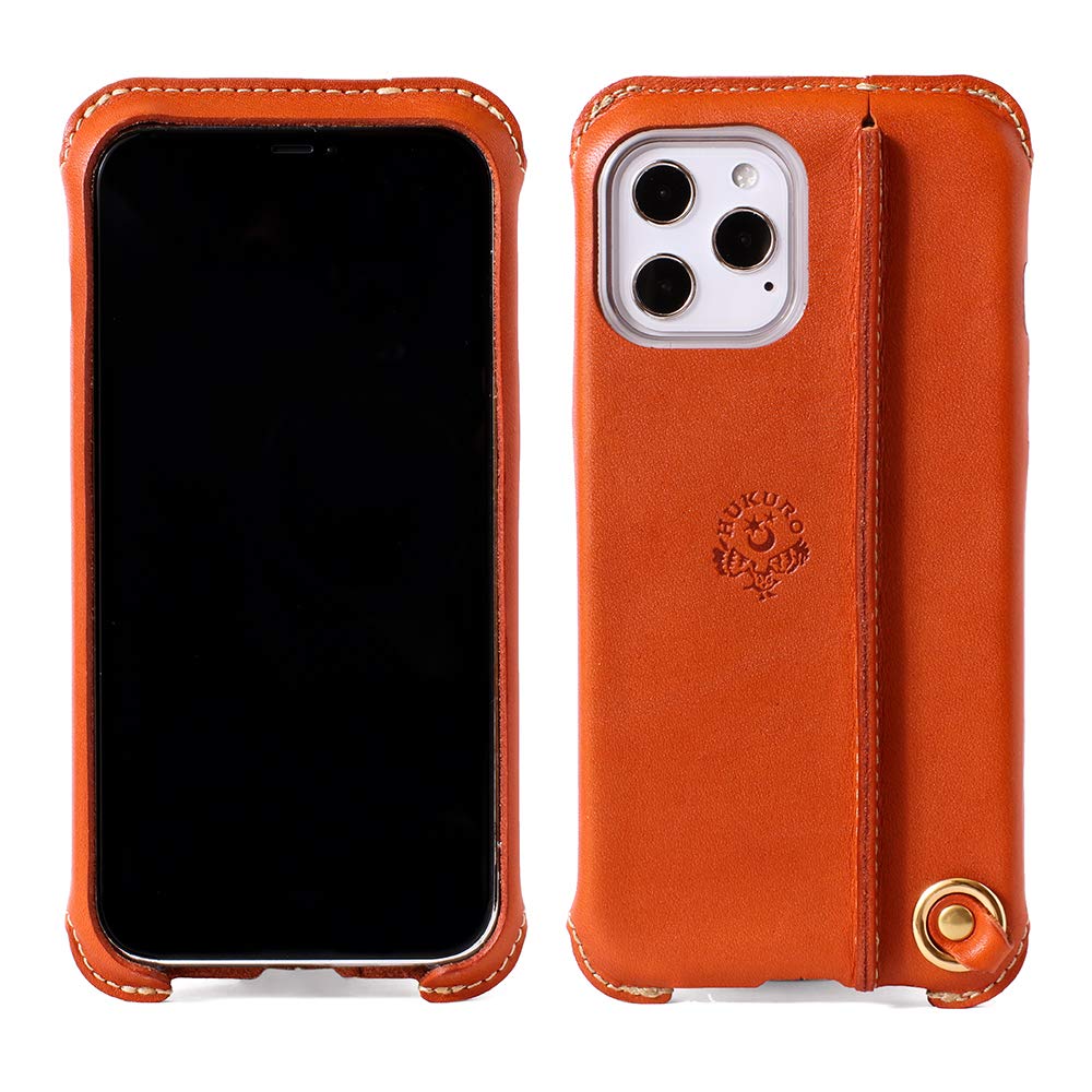 [HUKURO] iPhone12 Pro Max 用 ケース 日本製 本革 革 右手持ち オレンジ フクロ