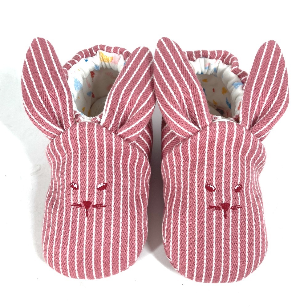 ベビーシューズ パスパス うさぎ ラビット ストライプ baby キッズ プレゼント 赤ちゃん ファーストシューズ 靴 コットン レッド