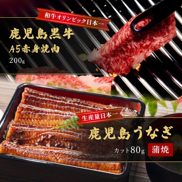 蒲焼うなぎカット済蒲焼（80g）＋鹿児島和牛・A5赤身焼肉200g / 牛肉 鰻 ウナギ セット ギフト