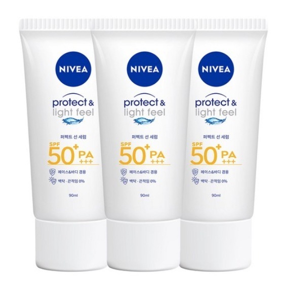 プロテクトアンドライトフィールパーフェクトサンセラム90ml×3本 SPF50+PA+++ フェイス&ボディ用 べたつきゼロ 軽い使用感 敏感肌適用 テスト済み イージーウォッシュ処方