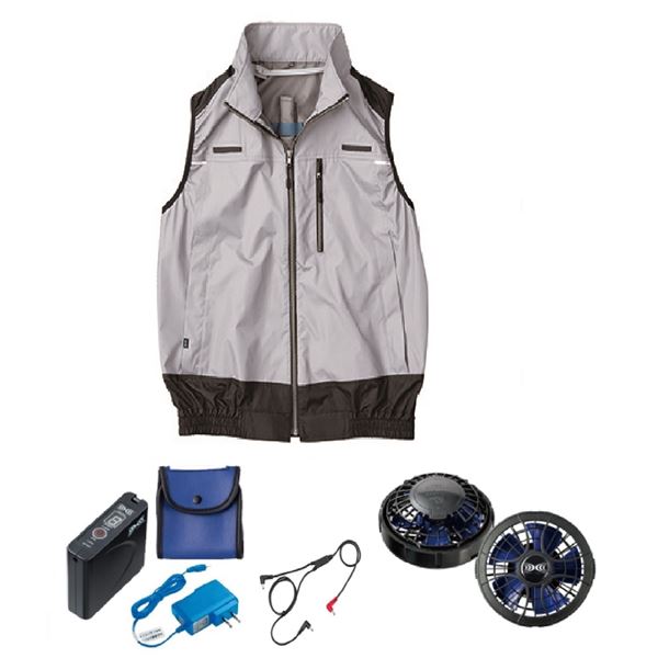 KU92120 空調服 R ポリエステル製 遮熱フルハーネス仕様ベスト FAN2400SPBB・RD9261・LISUPER1セット シルバー 4L 16,628円