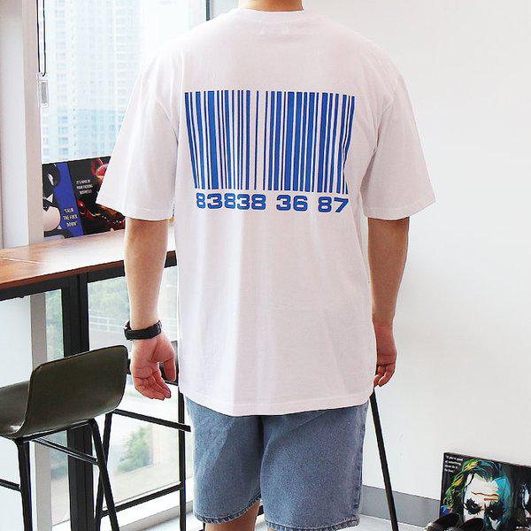 WMGメンズビッグサイズ背中バーコードプリント半袖Tシャツ