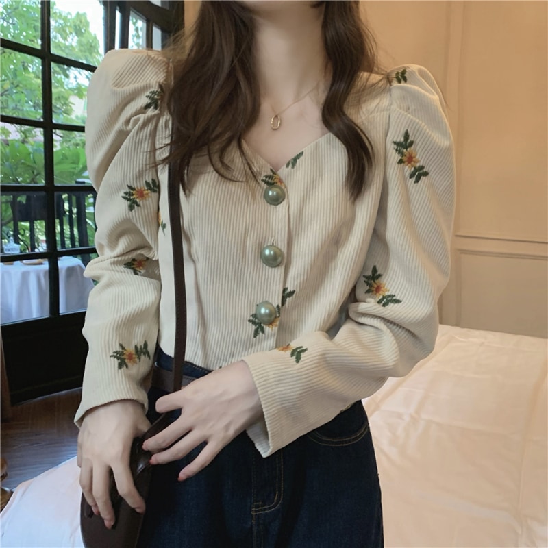 トップス アウター ショート丈 袖あり 長袖 ボリューム袖 Vネック 前開き 大人可愛い きれいめ