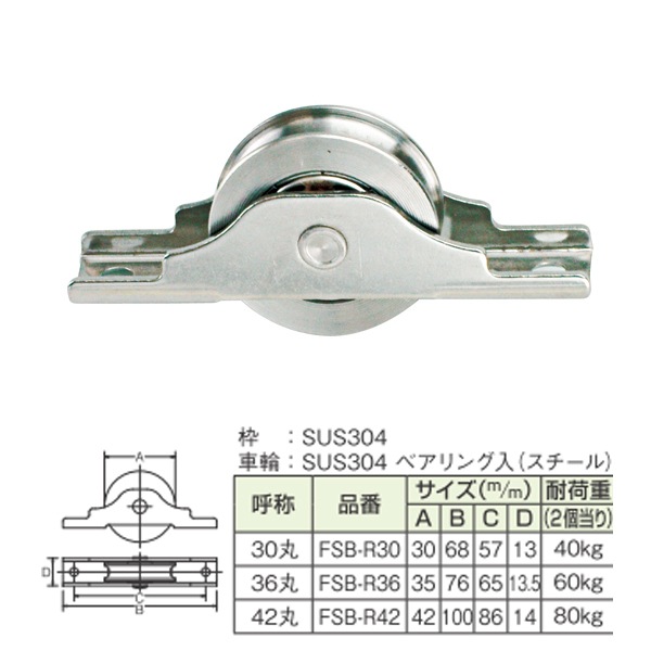 水上(MIZUKAMI) ワールド ステンレス戸車 ベアリング入36丸 FSB-R36 (1箱(12個入))