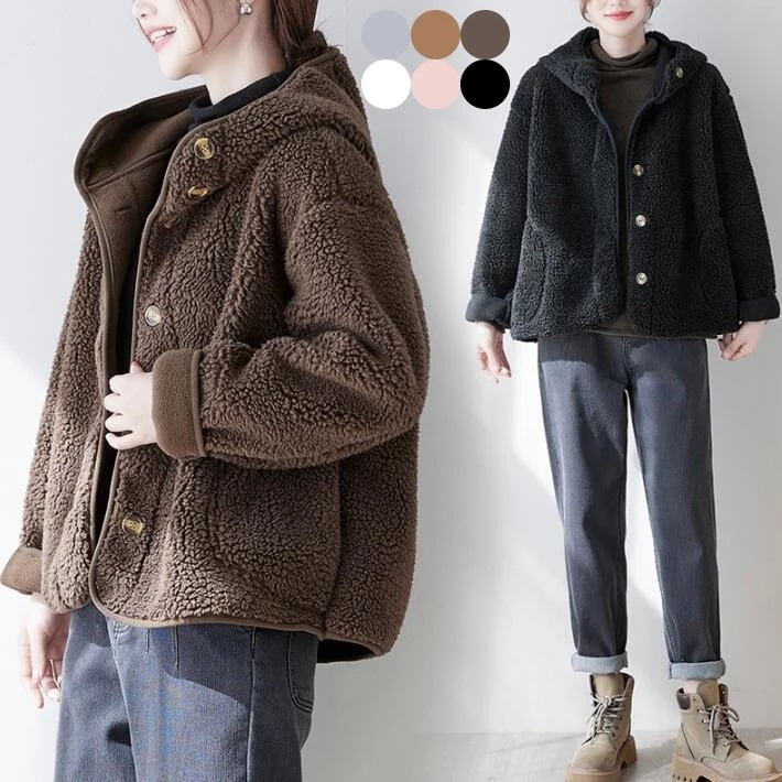 コート　レディース　ボア　ジャケット アウター フード付き　裏起毛　ふわふわ　もこもこ　カジュアル　ゆったり　大きめ　 体型カバー　あったか　防寒　秋冬今日は30パーセント