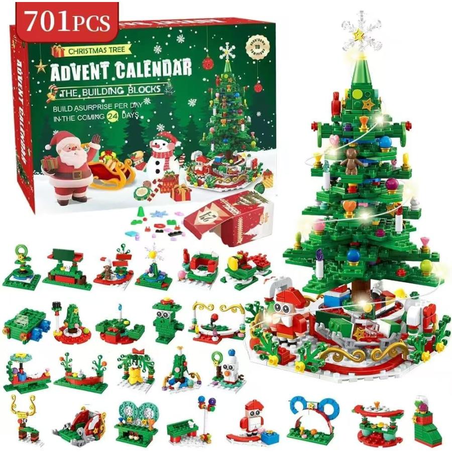 クリスマスアドベントカレンダー2026組み立てDIYブロックセット24ボックスホおもちゃサンタツリークリスマスツリークリスマストレブロックおもちゃ