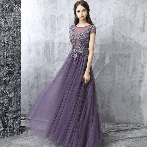 ロングドレス 演奏会 袖付き パープル 成人式 同窓会 ドレス 大人 ピアノ 発表会 ロングドレス 袖あり 13,287円