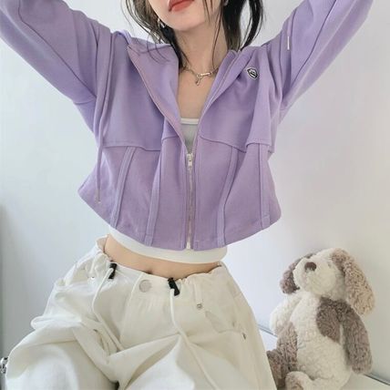 クロップド ストリート パーカー 長袖 フード付き レディース 上着 ミニ ショート 萌袖 フード ストリート かわいい カジュアル おしゃれ かっこいい ラフ 無地 韓国 オルチャン コーデ 4,831円