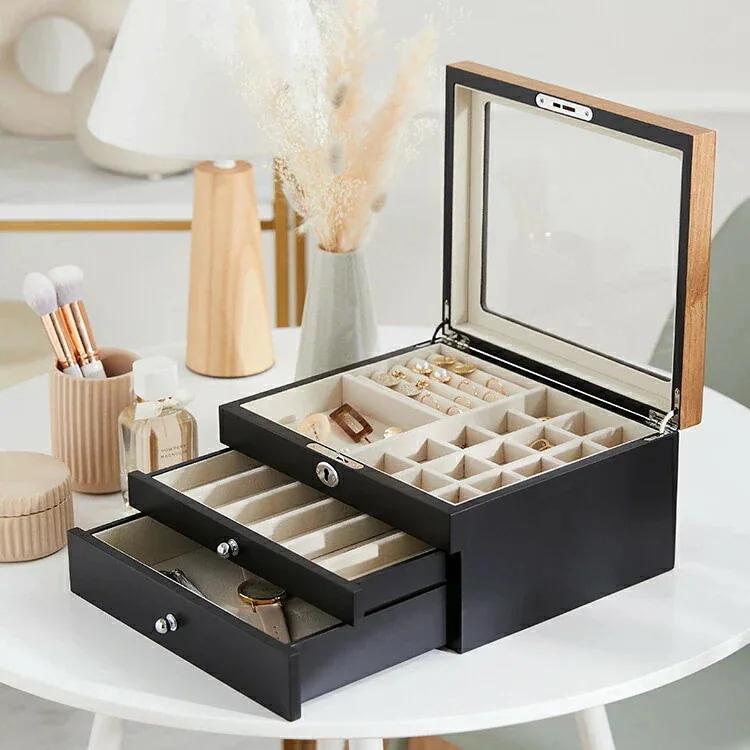 デビューげアクセサス アクセサリー ボックス ジュエス 収納 宝石箱 シンプル 木目 鍵付き 一人暮らし 新生活人気がある