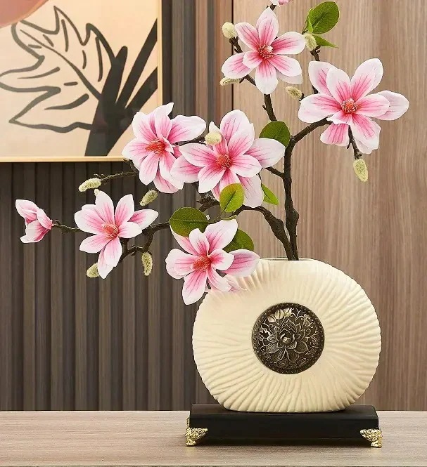 花瓶 フラワーベース 台座付き モダン フラワーポット 和モダン レトロ セラミック 高級感 エレガント お洒落 インテリア シンプル 花柄 4-7