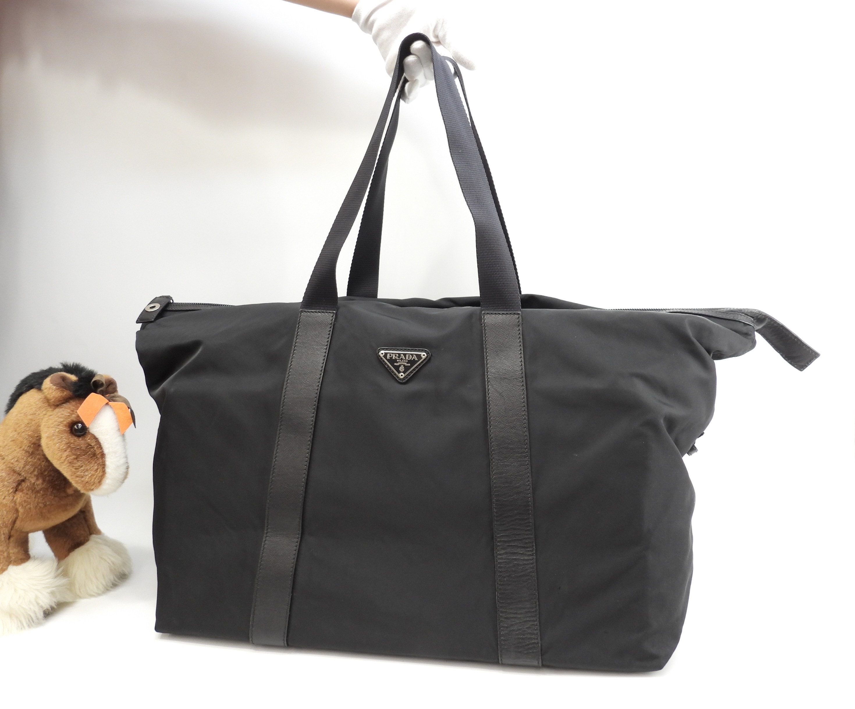 ショルダーボストンバッグ ナイロン/サフィアーノ 黒 旅行用 ショッピングバッグ@135