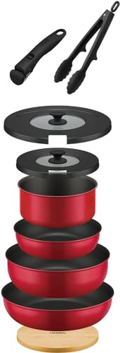 サーモス デュラブルシリーズ 取っ手のとれるフライパン9点セットAA IH対応 レッド KSA-9A