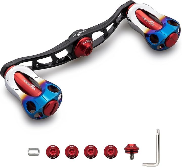 リール ハンドル 22mm ノブ搭載 シマノ SHIMANO ダイワ DAIWA アブ Abu 通用 ベイトリール Aurora Series 676(90mm - ブラック＆レッド)