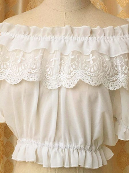 【短納期】ロリィタブラウス無地半袖シフォンスウィートボートネックお茶会 5,572円