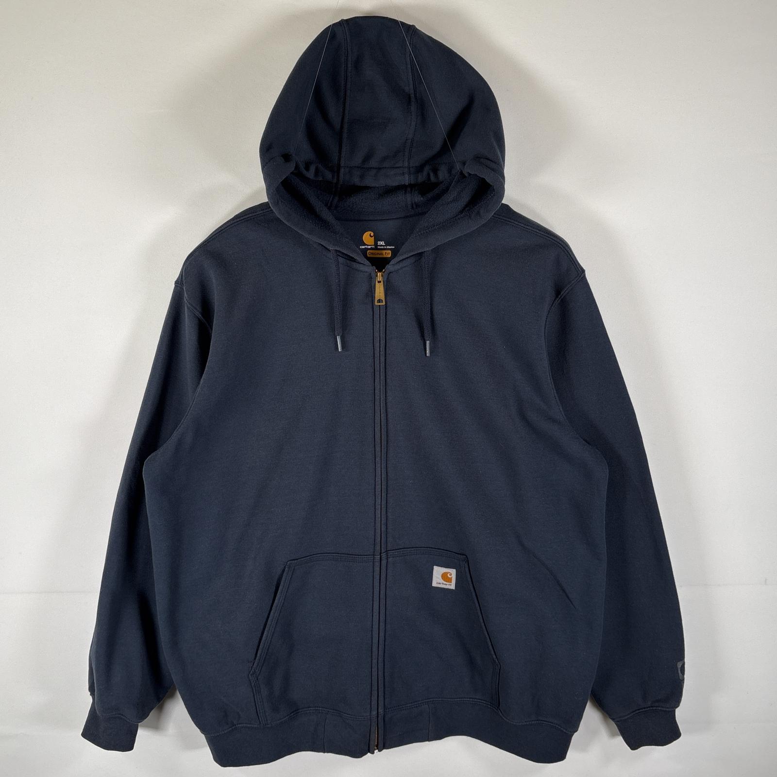 古着 パーカー フルジップ スウェット フーディ ワンポイントロゴ 大きいサイズ XXL ネイビー系 メンズ