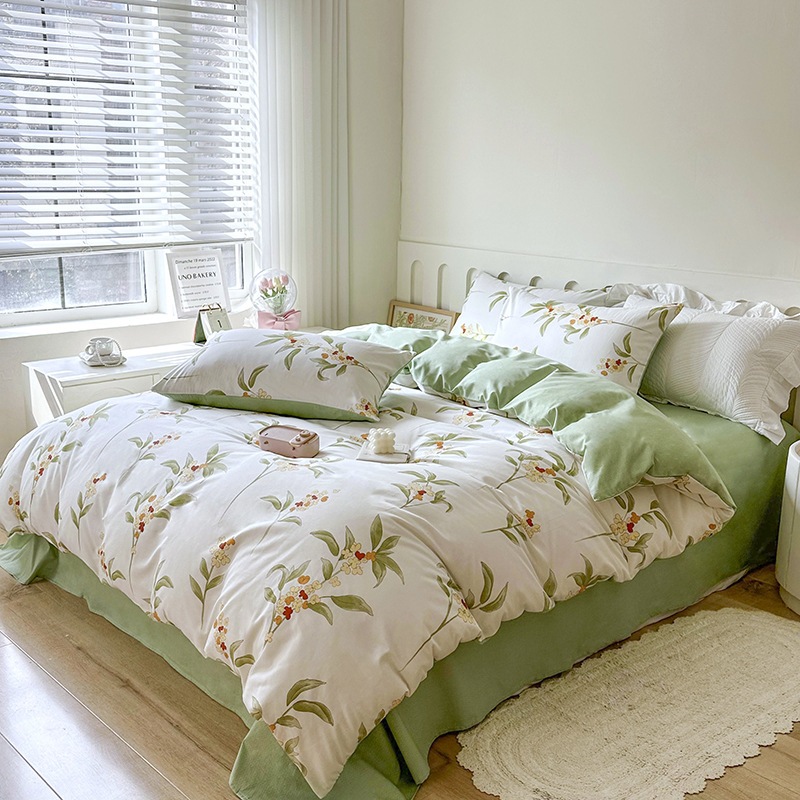 純綿スモールフレッシュ4点セット 純綿寝具 掛け布団カバー シングル 3点セット 1.5m1.8m ベッド プリンセススタイル