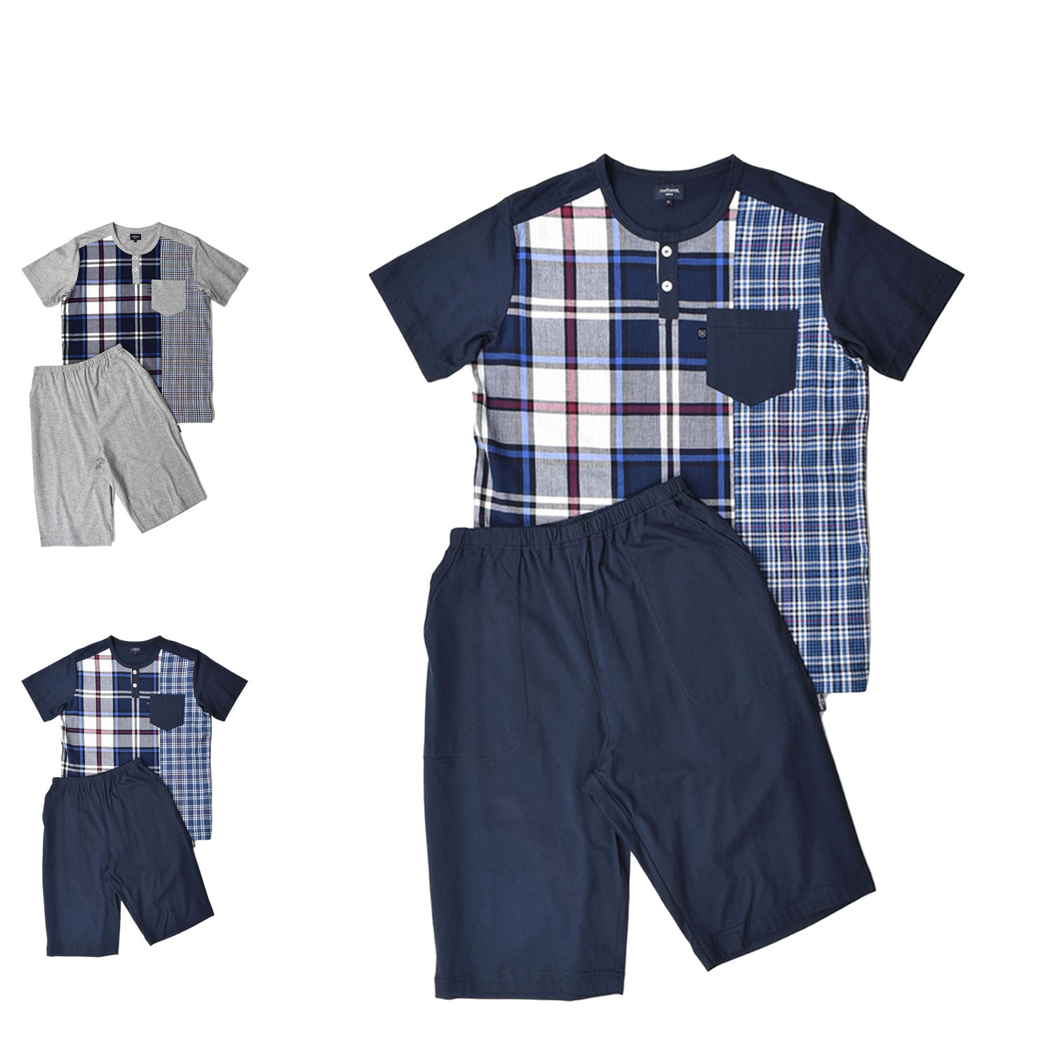 ルームウェア 部屋着 セットアップ ナイトウェア メンズ グレー ネイビー 0682-96