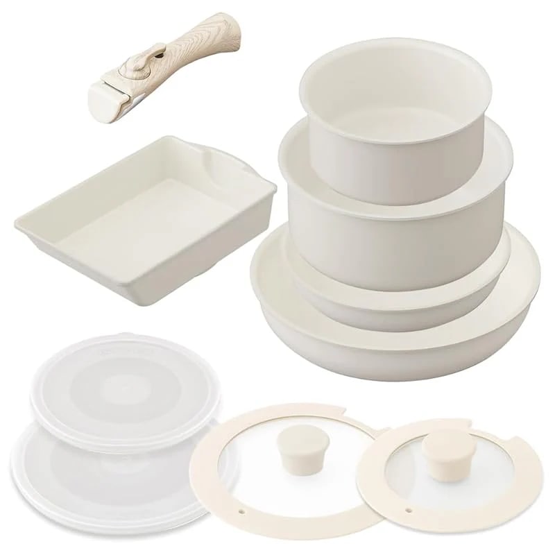 【即納】アイリスオーヤマ フライパン 鍋 セット IH&ガス火対応 10点セット 取っ手の取れるフライパン セラミックカラーパン サッと火が通る熱伝導性 時短でふっくらジューシー グレージュ CC-1