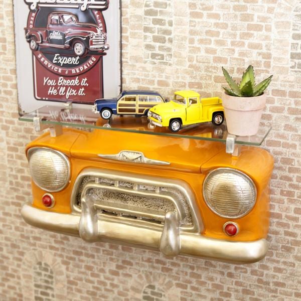 ウォールシェルフ おしゃれ アメリカン 雑貨 アメカジ 西海岸 ブルックリン 壁面 棚 飾り 車 カーヘッド ガラス ウオールシェルフ 取り付け