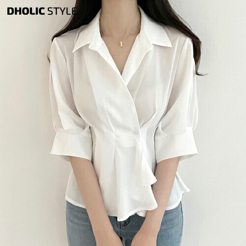 [メガ割りSALE]ピンタックラップ7分袖ブラウス・p567753