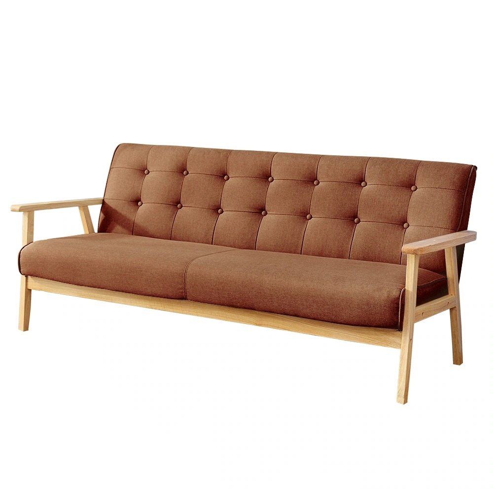 国内即日発送!ベージュ ソファ ソファー 3人掛け 3Pソファ ファブリック レトロ モダン 北欧 天然木