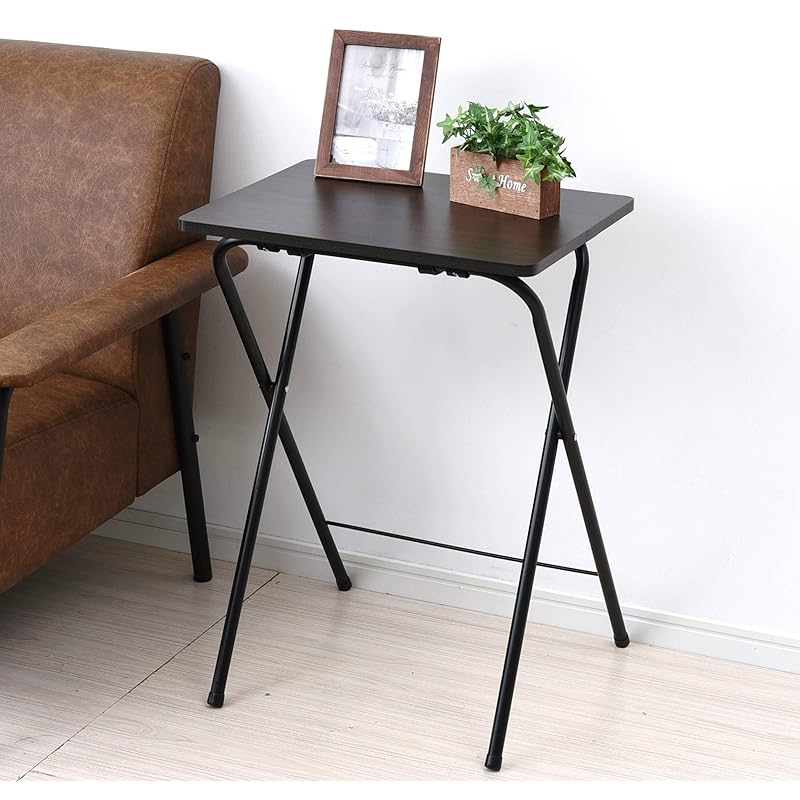 【即納】[山善] テーブル ミニ 折りたたみ サイドテーブル 幅50×奥行48×高さ70cm ハイタイプ 傷・汚れ・水分・熱に強い天板(メラミン加工) なめらかな表面 角が丸い ダークブラウン/ブラッ